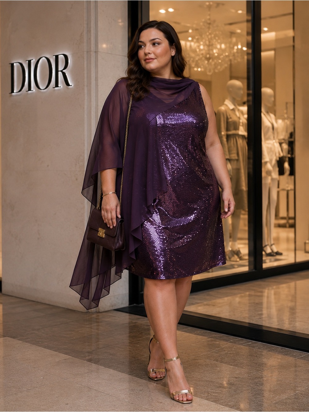 Reitmans Chiffon Poncho Sequins Dress Sz Plus 20 purple